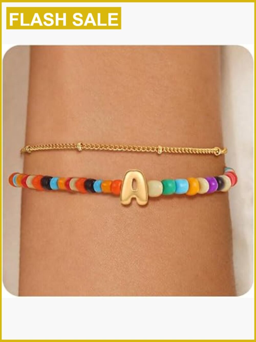 14K Gold Plated Initial A-Z Charm Bracelet - Dainty Beaded Letter Bracelet